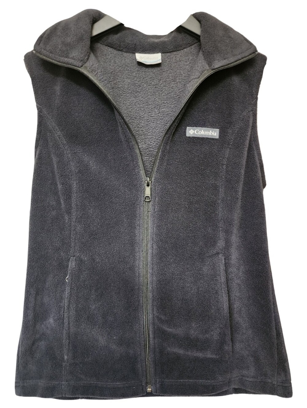 COLUMBIA Black Charcoal Fleece Vest Womens Small Benton Springs Full Zip